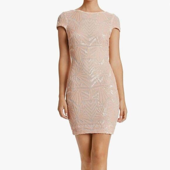 Dress the Population Short Sleeve Sequin Mini Dress Leaf Pattern in Size Small - Picture 1 of 16